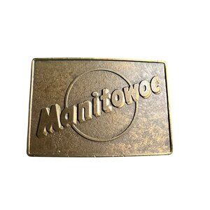 Vintage Manitowoc Brass Belt Buckle Rectangular Design